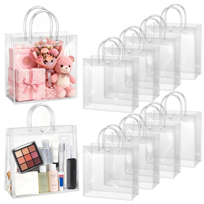BadenBach 24 PCS Clear Gift Bags with Handles, 11.8" x 11.8" x 3.9" Large Transparent Gift Wrap Bags, Reusable PVC Tote Bag Bulk for Party Favors, Shopping, Boutique, Wedding Birthday Mother's Day - Image 1