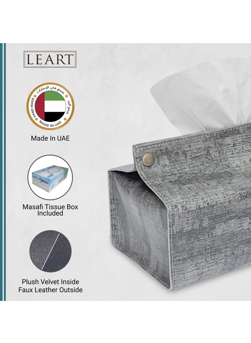 LeArt Leather Tissue Box Holder – Tissue Box Holder for Home Decorations for Living Room, Bedroom and Office | Tissue Box Cover | Car Tissue Holder | Tissue Box Cover for Car (Pebble Grey)  - Image 2