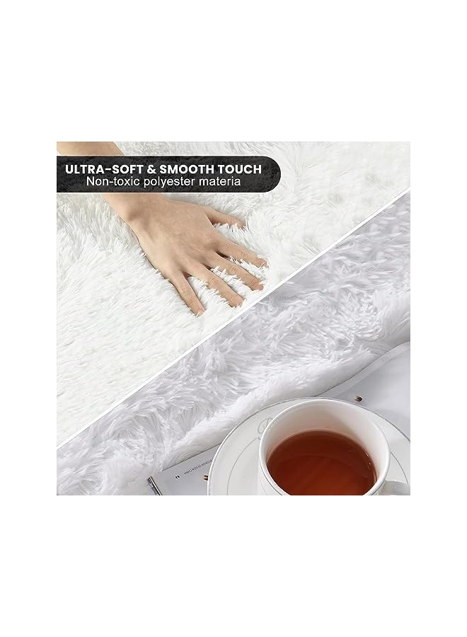 The Bros سجاد داخلي حديث فائق النعومة، سجاد غرفة معيشة رقيق لتزيين المنزل، سجادة حضانة للأطفال في غرفة النوم، سجاد قابل للغسل (أبيض، 120 × 160 سم) - Image 3