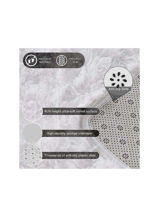 The Bros سجاد داخلي حديث فائق النعومة، سجاد غرفة معيشة رقيق لتزيين المنزل، سجادة حضانة للأطفال في غرفة النوم، سجاد قابل للغسل (أبيض، 120 × 160 سم) - Image 2