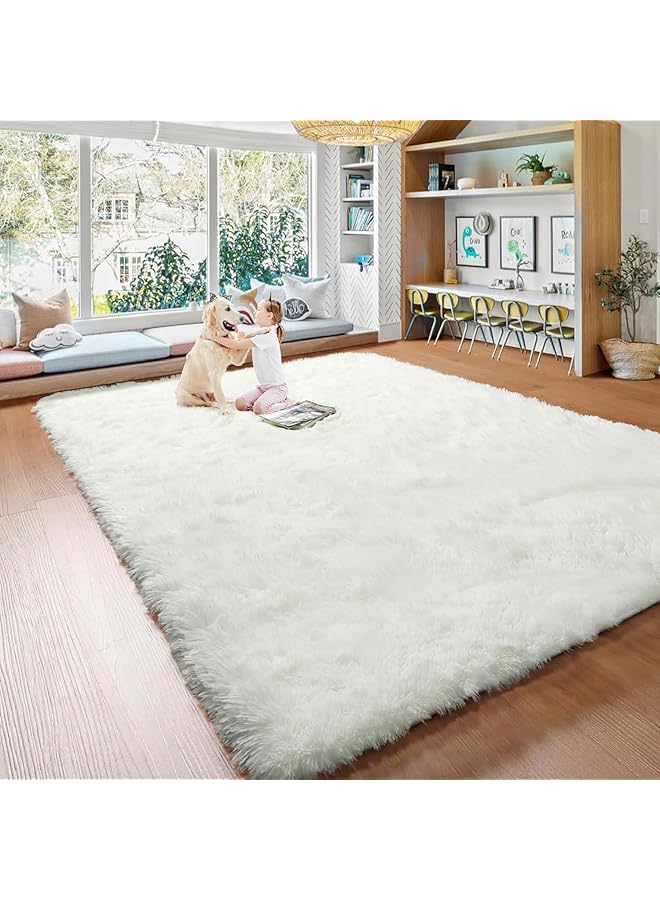 The Bros سجاد داخلي حديث فائق النعومة، سجاد غرفة معيشة رقيق لتزيين المنزل، سجادة حضانة للأطفال في غرفة النوم، سجاد قابل للغسل (أبيض، 120 × 160 سم) - Image 1