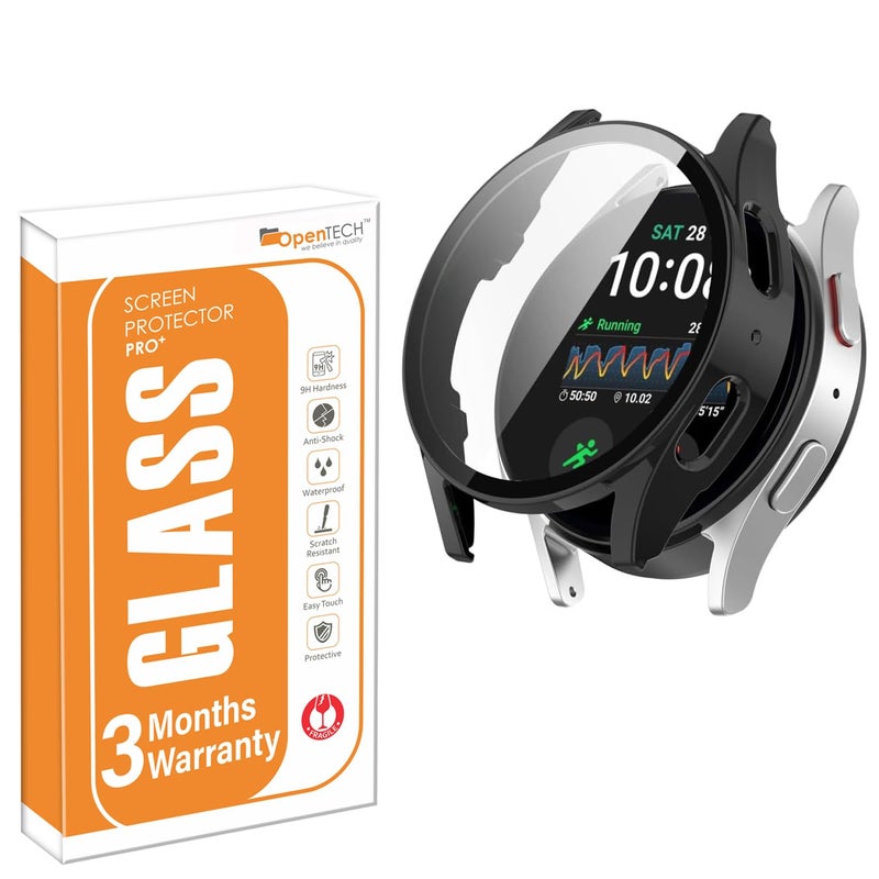 OpenTech Hard Silicone Protection Case Cover with Attached Screen Protector Compatible for Samsung Galaxy Smart Watch 7 (40 mm) Full Coverage (Black) - Image 1