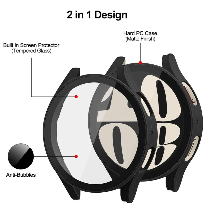 OpenTech Hard Silicone Protection Case Cover with Attached Screen Protector Compatible for Samsung Galaxy Smart Watch 7 (40 mm) Full Coverage (Black) - Image 3