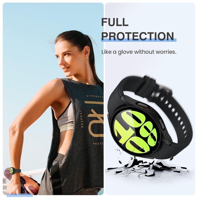 OpenTech Hard Silicone Protection Case Cover with Attached Screen Protector Compatible for Samsung Galaxy Smart Watch 7 (40 mm) Full Coverage (Black) - Image 4