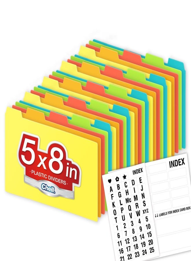 Chell 5"x8" Plastic Index Card Dividers, Primary Colors, 25 Pack - Image 1