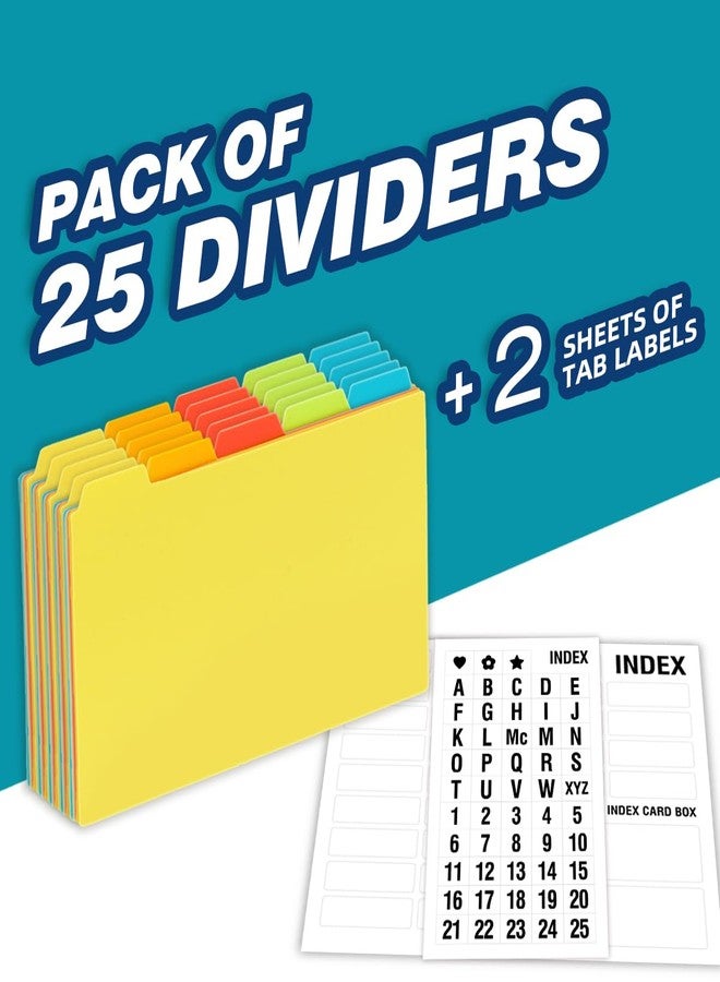 Chell 5"x8" Plastic Index Card Dividers, Primary Colors, 25 Pack - Image 2