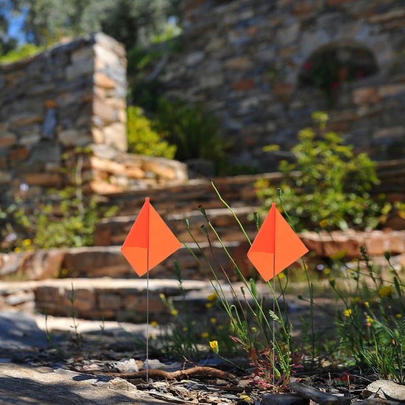 25Pcs Orange Marker Flags with Steel Wire Stakes for Lawn Garden Surveying Irrigation - Image 5