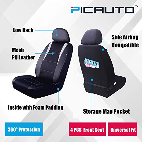 PIC AUTO Car Seat Covers, Front Seat Only, 3-Layered Mesh with PU Leather, Airbag Compatible, Fits Most Cars, SUVs, Trucks, and Vans, Low Back, Black/Gray (4 PCS) - Image 3