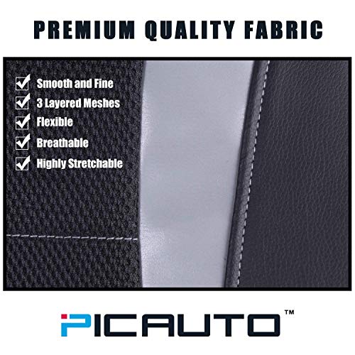 PIC AUTO Car Seat Covers, Front Seat Only, 3-Layered Mesh with PU Leather, Airbag Compatible, Fits Most Cars, SUVs, Trucks, and Vans, Low Back, Black/Gray (4 PCS) - Image 5