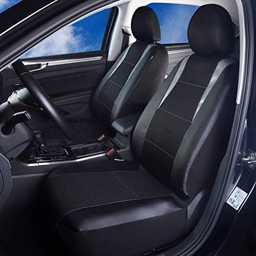 PIC AUTO Car Seat Covers, Front Seat Only, 3-Layered Mesh with PU Leather, Airbag Compatible, Fits Most Cars, SUVs, Trucks, and Vans, Low Back, Black/Gray (4 PCS) - Image 2