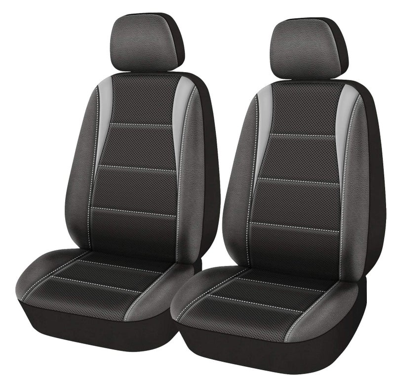 PIC AUTO Car Seat Covers, Front Seat Only, 3-Layered Mesh with PU Leather, Airbag Compatible, Fits Most Cars, SUVs, Trucks, and Vans, Low Back, Black/Gray (4 PCS) - Image 1
