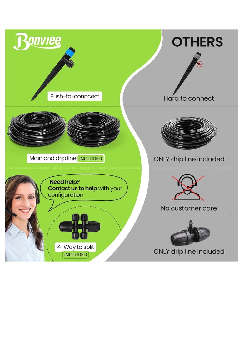 عام نظام الري ، نظام سقي الحديقة 230 قدمًا مع تركيبات سريعة الاتصال ، بنوايات قابلة للتعديل ، 1/4 "و 5/16" ، مجموعة ري للتنقيط لأسرة الحدائق المرتفعة ، الدفيئة ، العشب - Image 3
