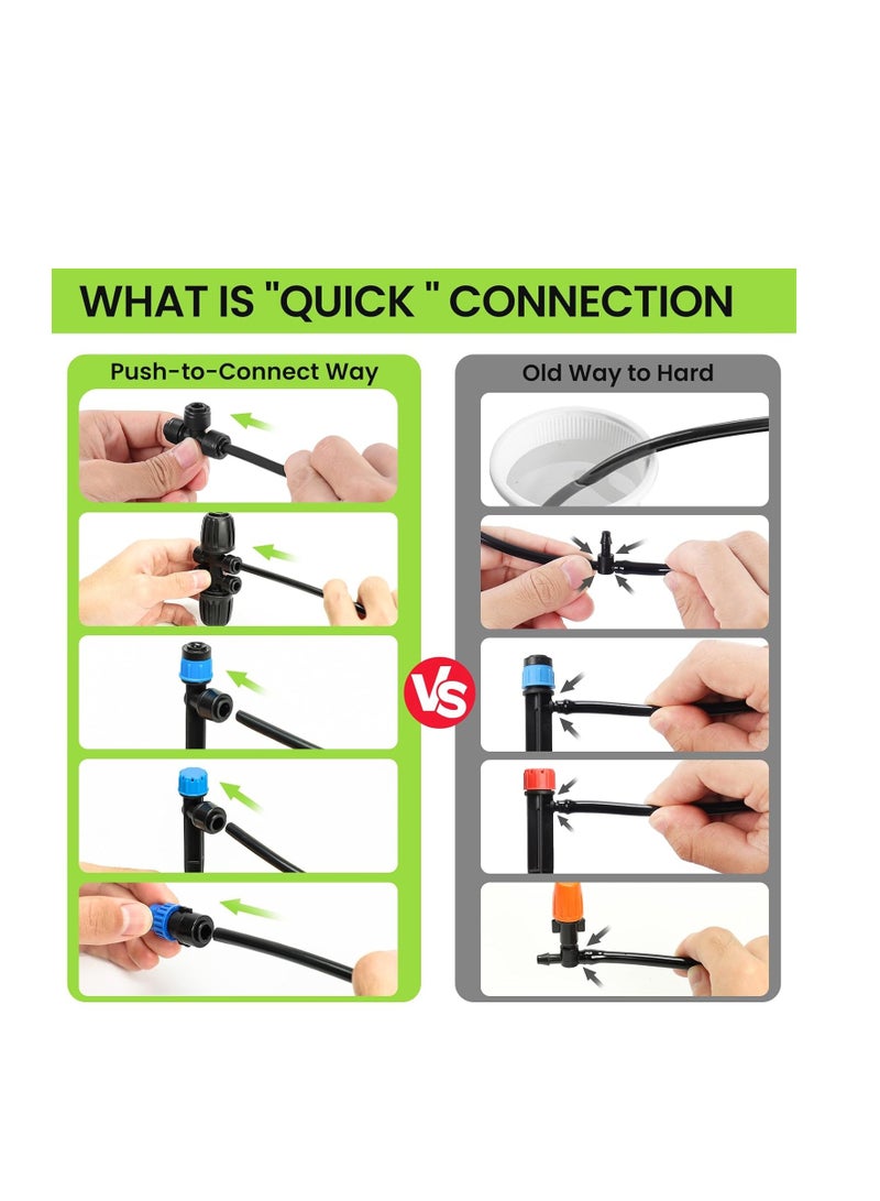 عام نظام الري ، نظام سقي الحديقة 230 قدمًا مع تركيبات سريعة الاتصال ، بنوايات قابلة للتعديل ، 1/4 "و 5/16" ، مجموعة ري للتنقيط لأسرة الحدائق المرتفعة ، الدفيئة ، العشب - Image 5