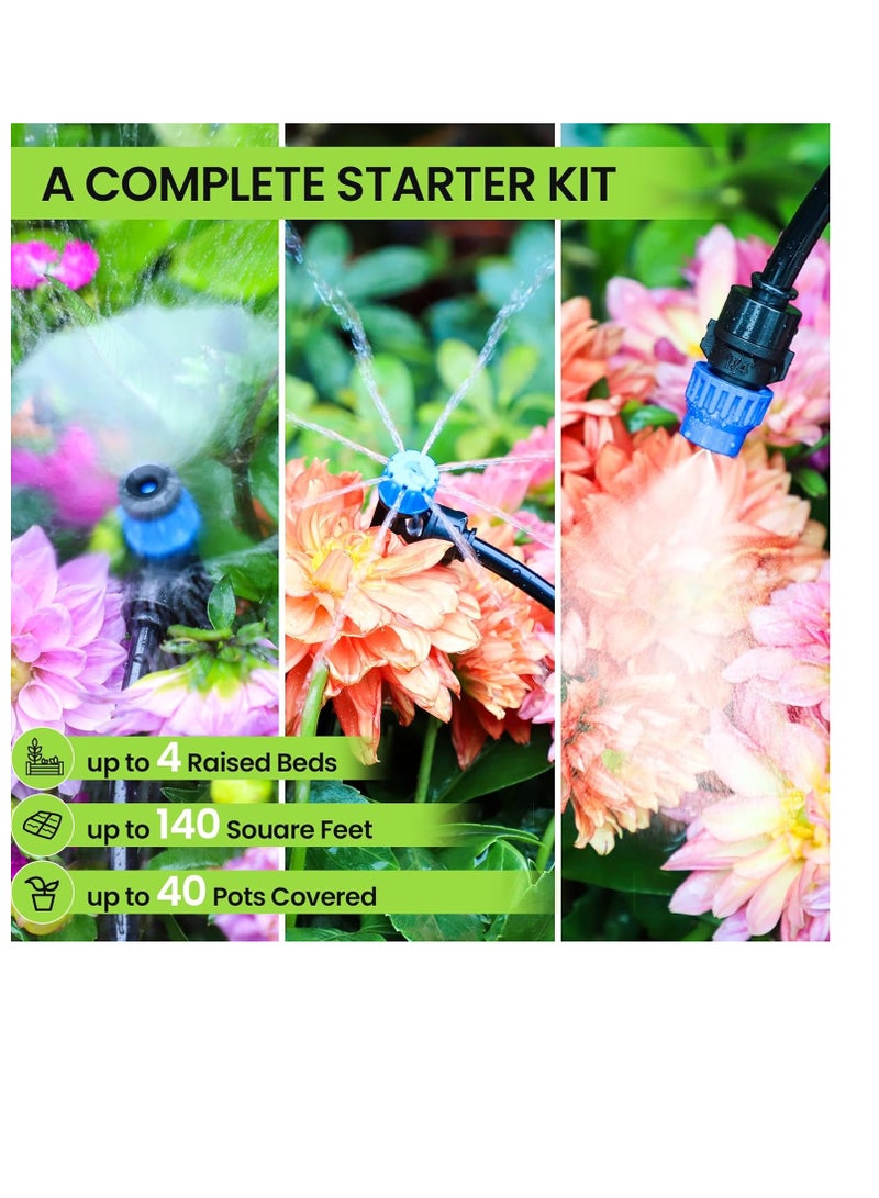عام نظام الري ، نظام سقي الحديقة 230 قدمًا مع تركيبات سريعة الاتصال ، بنوايات قابلة للتعديل ، 1/4 "و 5/16" ، مجموعة ري للتنقيط لأسرة الحدائق المرتفعة ، الدفيئة ، العشب - Image 2