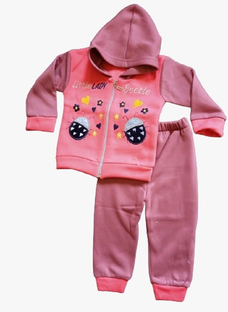 Baby winter cotton pajamas - embroidered - boys and girls - cashmere color in watermelon - head cover - Image 1