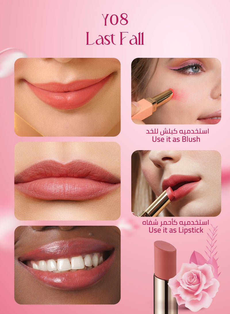 Oulac Soft Matte Peach Lipstick for Women, Lipstick & Blush Duo, Creamy Soft Satin Finish Lipsticks,Moisturising Formula,Rich Color Lightweight Lip, Rose Oil,Vegan & Cruelty-Free, 3.6g - Y08 LAST FALL - Image 2