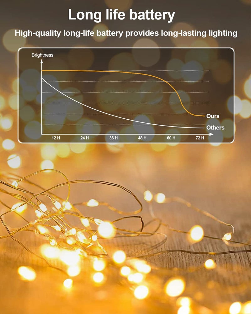 HOBAYS 20 Pack Fairy Lights Battery Operated, 3.3ft 20 LED Mini String Lights Twinkle Lights Copper Wire Firefly Starry Lights for Mason Jars Wedding Party Christmas Centerpiece Table Decorations, Warm White - Image 3