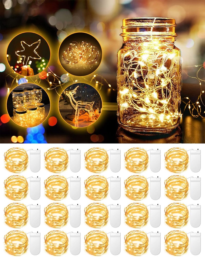 HOBAYS 20 Pack Fairy Lights Battery Operated, 3.3ft 20 LED Mini String Lights Twinkle Lights Copper Wire Firefly Starry Lights for Mason Jars Wedding Party Christmas Centerpiece Table Decorations, Warm White - Image 1