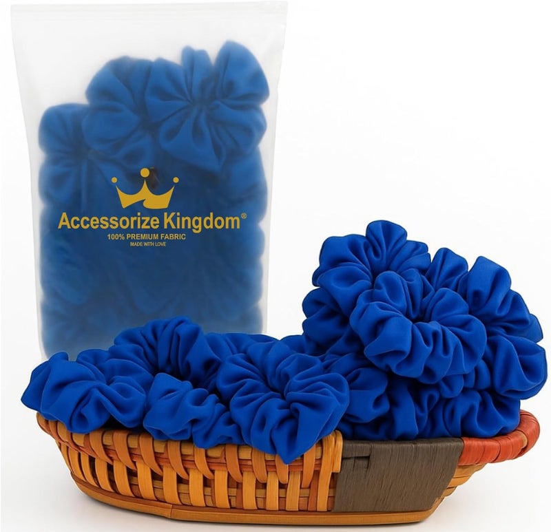 Accessorize Kingdom Premium Hair Scrunchie for Women| Scrunchies for Girls | Scrunchies for Thick, Curly, & Fine Hair | Soft & Smooth Hair Ties (Cobalt blue, Pack of 12) - Image 1