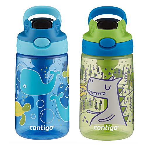 Contigo Contigo Aubrey Kids Water Bottle with Silicone Straw and SpillProof Lid 14 oz 2 Pack Whales  Dragon