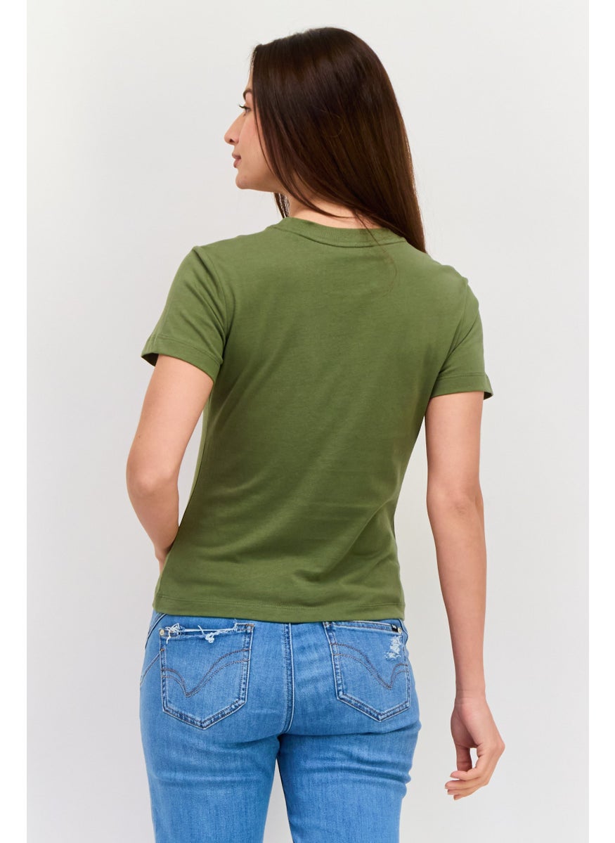 ESPRIT - Women Round Neck Short Sleeves Brand Logo T-Shirt, Olive - Image 1