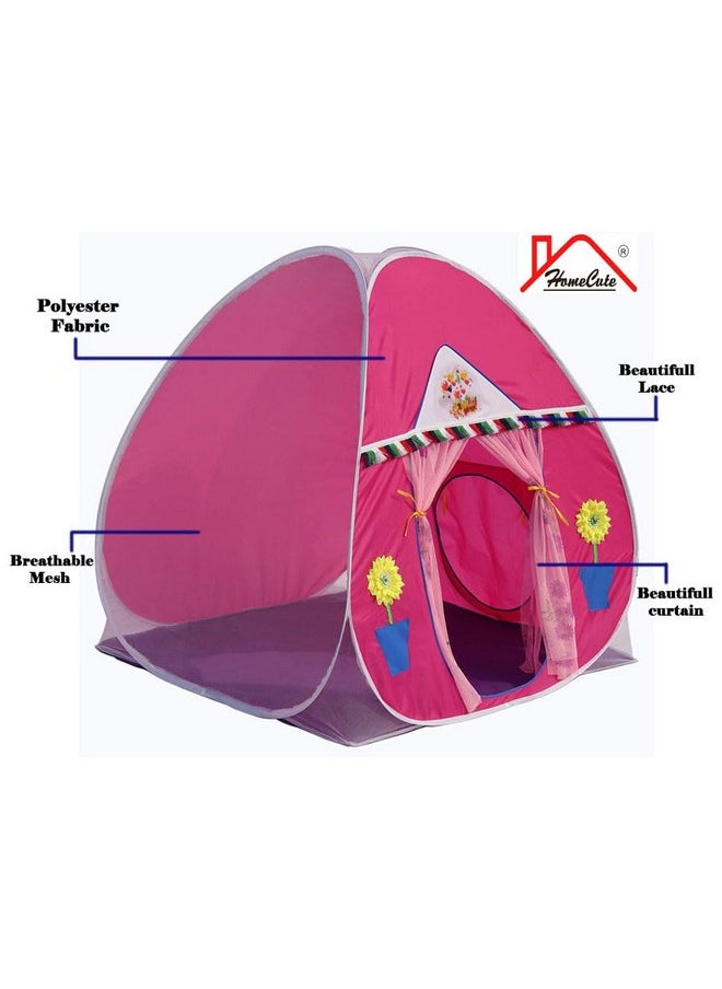 HomeCute HOMECUTE Foldable Popup Play Tent House for Kids,Outdoor & Indoor Use, 3 Year to 12 Years 110 x 110 x 120 cm (Pink)  - Image 2