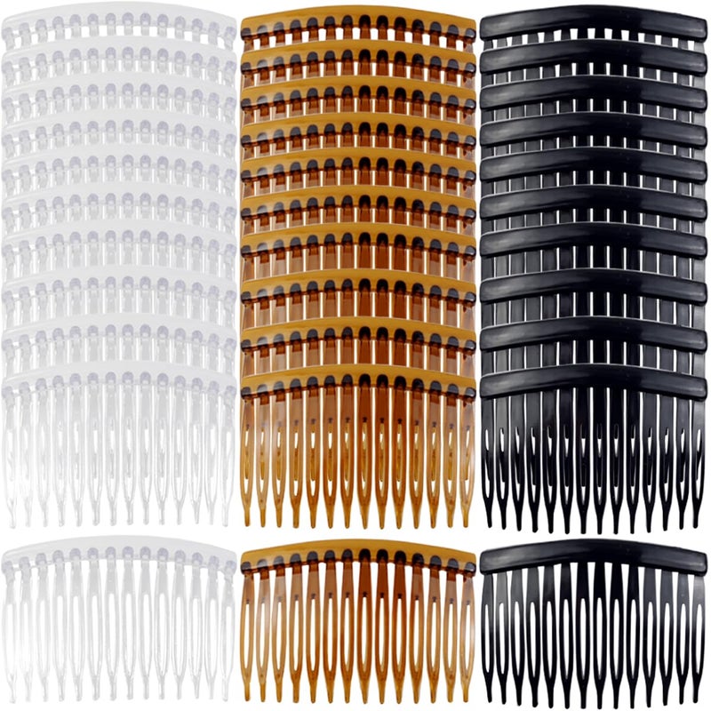 TIHOOD TIHOOD 33PCS Plastic Hair Side Combs Slide Bun Holder with 14 Teeth DIY Headpieces Clips Grips Barrettes Accessories for Women Girls Wedding Brides Veil Black Coffee Transparent 