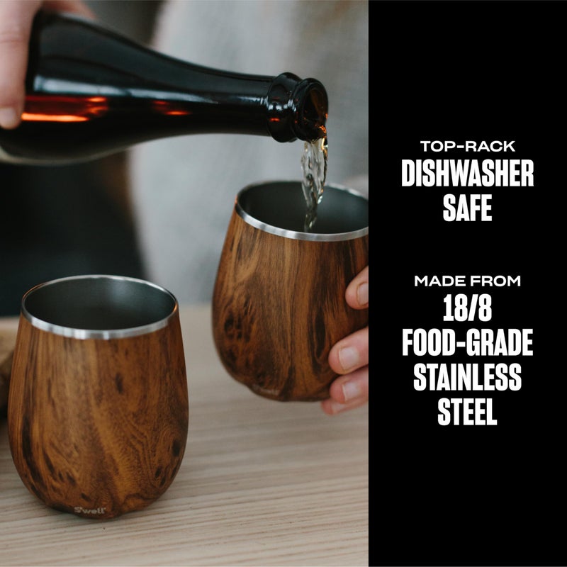 S'well Stainless Steel Wine Tumbler, 9oz, Teakwood, Triple Layered Vacuum Insulated Container Keeps Drinks Colder for Longer, BPA Free Barware - Image 3