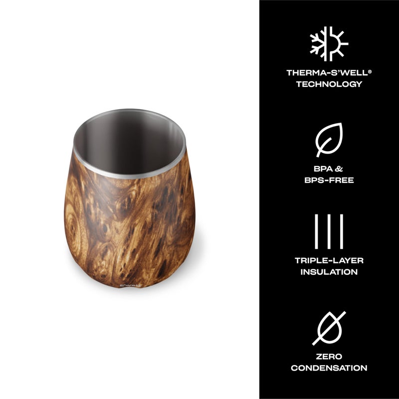 S'well Stainless Steel Wine Tumbler, 9oz, Teakwood, Triple Layered Vacuum Insulated Container Keeps Drinks Colder for Longer, BPA Free Barware - Image 4