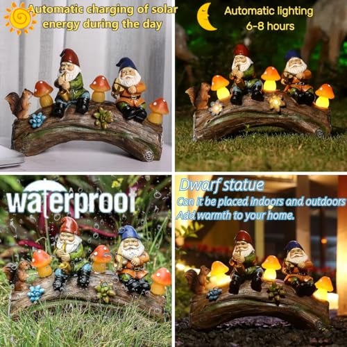 Jy.Cozy Funny Garden Gnome Statue Solar Powered Mushroom Figurine with Squirrel Gnome Durable Resin Outdoor Decoration for Patio Yard Lawn Ornament Housewarming Gift - Image 3
