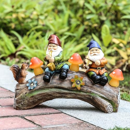 Jy.Cozy Funny Garden Gnome Statue Solar Powered Mushroom Figurine with Squirrel Gnome Durable Resin Outdoor Decoration for Patio Yard Lawn Ornament Housewarming Gift - Image 5