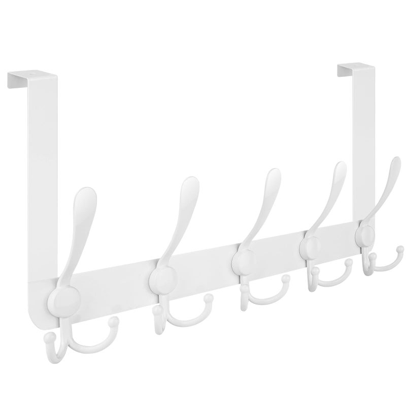 TICONN Over The Door Hooks, 5 Heavy Duty Tri Coat Rack All Metal Coat Hanger for Bathroom Bedroom Dorm (White, 1PK, Fit 1-3/8" Doors) - Image 1