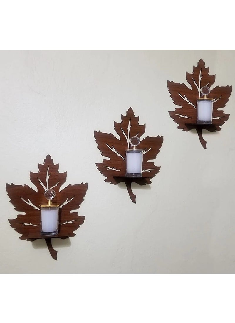 Sword Wood - 3-Piece Wooden Wall Ornament Shelf Leaf Candle Holder Wall Decor Sconce Painting Object - Image 1