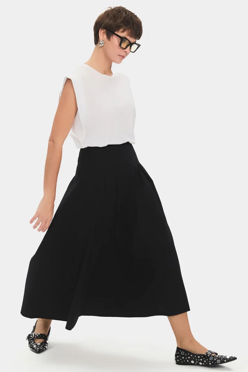 جون Women's 100% Cotton Pleated Midi Skirt