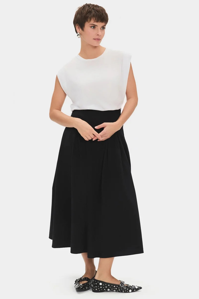 جون Women's 100% Cotton Pleated Midi Skirt