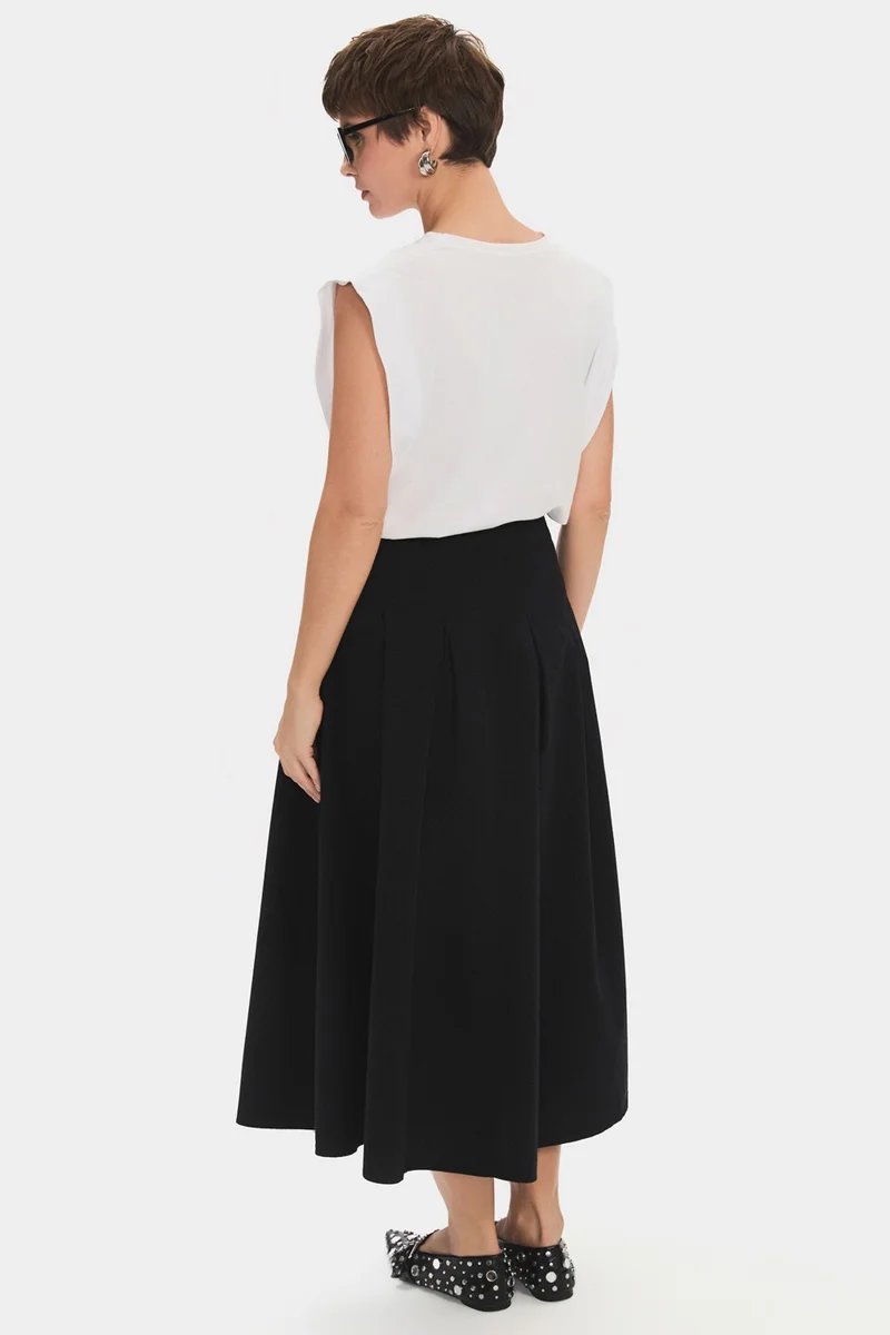 جون Women's 100% Cotton Pleated Midi Skirt