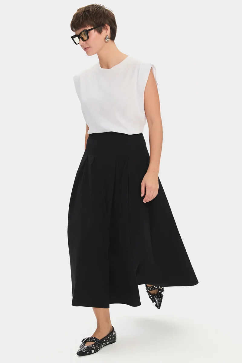 جون Women's 100% Cotton Pleated Midi Skirt