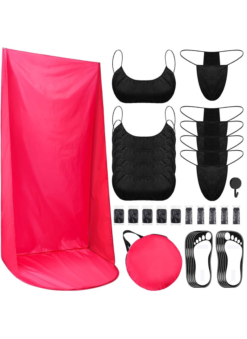 Hicarer - Hicarer 16 Piece Spray Tanning Kit Includes Pop Spray Tent 5 Black Disposable Bras 5 Black Tbacks and Pairs of Disposable Feet Kit for Women Body Self TanningRose Red - Image 1