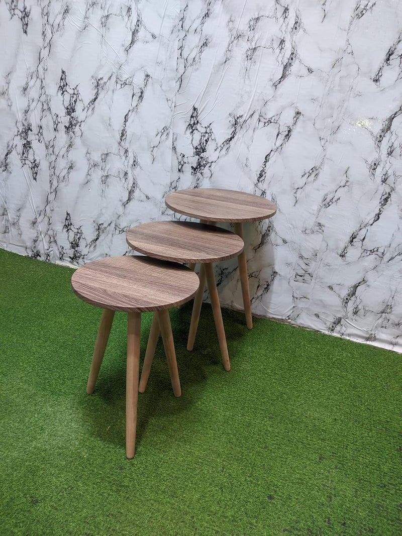 Nesting Tables Set - Modern Coffee and Side Tables with a Simple Design and Wooden Legs - Space Saving Design for the Living Room, Bedroom or Office (Circular Design - 7)
