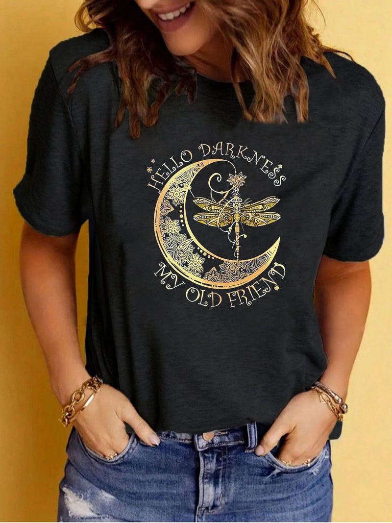Summer Women'S Clothing Pattern Hello Moon Printing Round Neck Short Sleeve T-Shirt Casual Fashion Explosion T-Shirt - Image 2