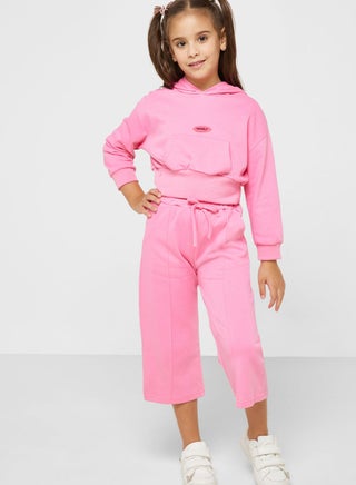 Girls Printed Hoodie And Flare Sweatpants Set
