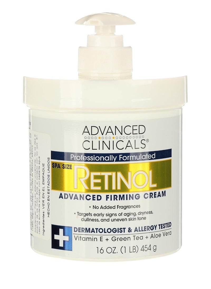 Advanced Clinicals Advanced Clinicals Retinol Advanced Firming Cream for Face and Body - Spa Size 16 oz - Targets Fine Lines, Wrinkles, Dryness, and Uneven Skin Tone - Infused with Vitamin E, Green Tea, and Aloe Vera - Dermatologist & Allergy Tested  - Image 1