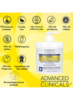 Advanced Clinicals Advanced Clinicals Retinol Advanced Firming Cream for Face and Body - Spa Size 16 oz - Targets Fine Lines, Wrinkles, Dryness, and Uneven Skin Tone - Infused with Vitamin E, Green Tea, and Aloe Vera - Dermatologist & Allergy Tested  - Image 4