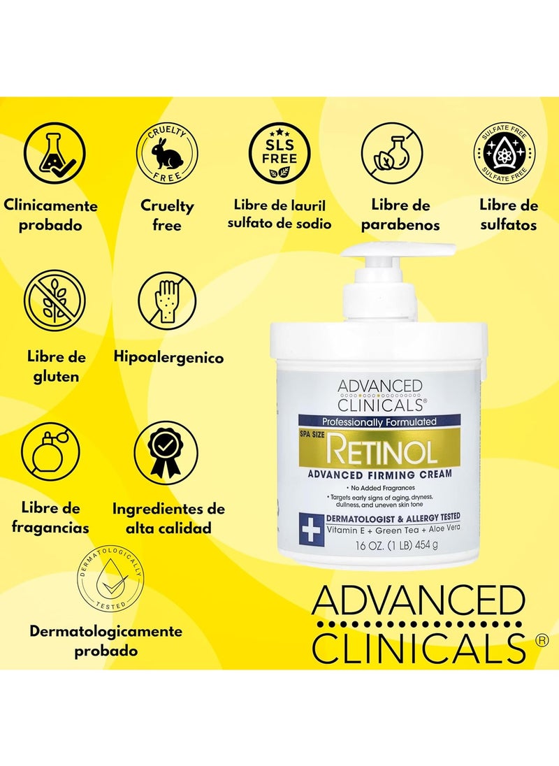 Advanced Clinicals Advanced Clinicals Retinol Advanced Firming Cream for Face and Body - Spa Size 16 oz - Targets Fine Lines, Wrinkles, Dryness, and Uneven Skin Tone - Infused with Vitamin E, Green Tea, and Aloe Vera - Dermatologist & Allergy Tested  - Image 4