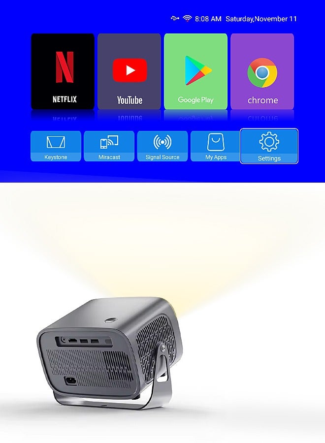 جهاز عرض LCD - يدعم 4K - يدعم 160 بوصة - جهاز عرض محمول مع جهاز تحكم عن بعد - واي فاي 5G وبلوتوث - التركيز الكهربائي - مسرح منزلي متنقل - جهاز عرض أفلام متوافق مع Android / iOS / Windows / TV Stick / PC