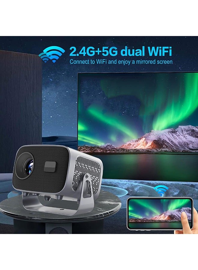 جهاز عرض LCD - يدعم 4K - يدعم 160 بوصة - جهاز عرض محمول مع جهاز تحكم عن بعد - واي فاي 5G وبلوتوث - التركيز الكهربائي - مسرح منزلي متنقل - جهاز عرض أفلام متوافق مع Android / iOS / Windows / TV Stick / PC