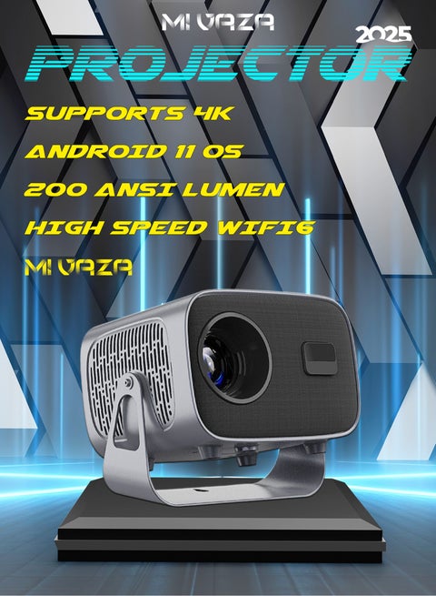 جهاز عرض LCD - يدعم 4K - يدعم 160 بوصة - جهاز عرض محمول مع جهاز تحكم عن بعد - واي فاي 5G وبلوتوث - التركيز الكهربائي - مسرح منزلي متنقل - جهاز عرض أفلام متوافق مع Android / iOS / Windows / TV Stick / PC
