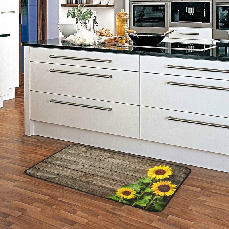 susiyo susiyo Kitchen Rug Mat  Yellow Sunflowers on Wooden Board Kitchen Mat Anti-Fatigue Comfort Floor Mat Non Slip Oil Stain Resistant Easy to Clean Kitchen Rug Bath Rug Carpet for Indoor Outdoor Doormat  - Image 5