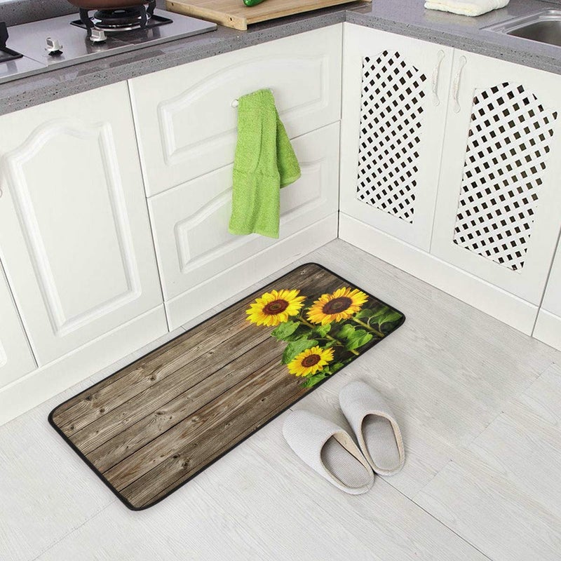 susiyo susiyo Kitchen Rug Mat  Yellow Sunflowers on Wooden Board Kitchen Mat Anti-Fatigue Comfort Floor Mat Non Slip Oil Stain Resistant Easy to Clean Kitchen Rug Bath Rug Carpet for Indoor Outdoor Doormat  - Image 4