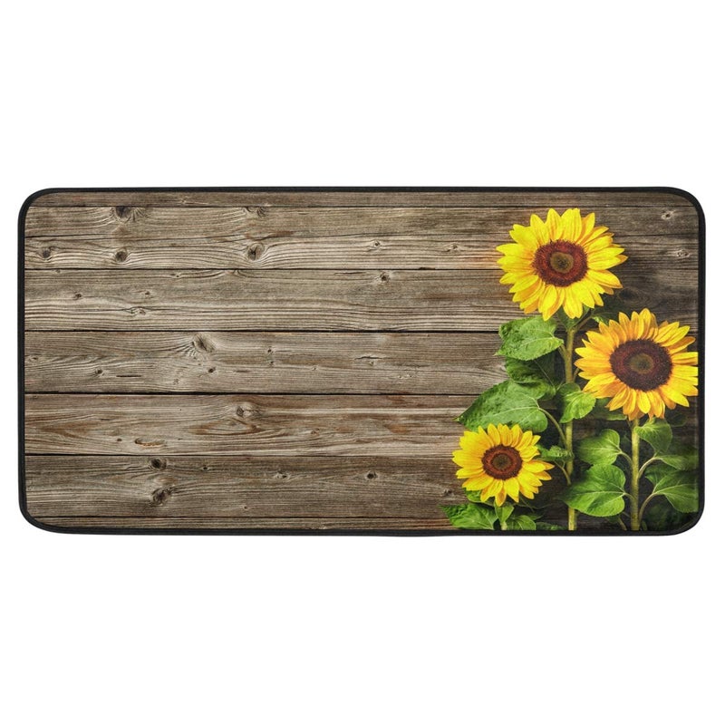 susiyo susiyo Kitchen Rug Mat  Yellow Sunflowers on Wooden Board Kitchen Mat Anti-Fatigue Comfort Floor Mat Non Slip Oil Stain Resistant Easy to Clean Kitchen Rug Bath Rug Carpet for Indoor Outdoor Doormat  - Image 1